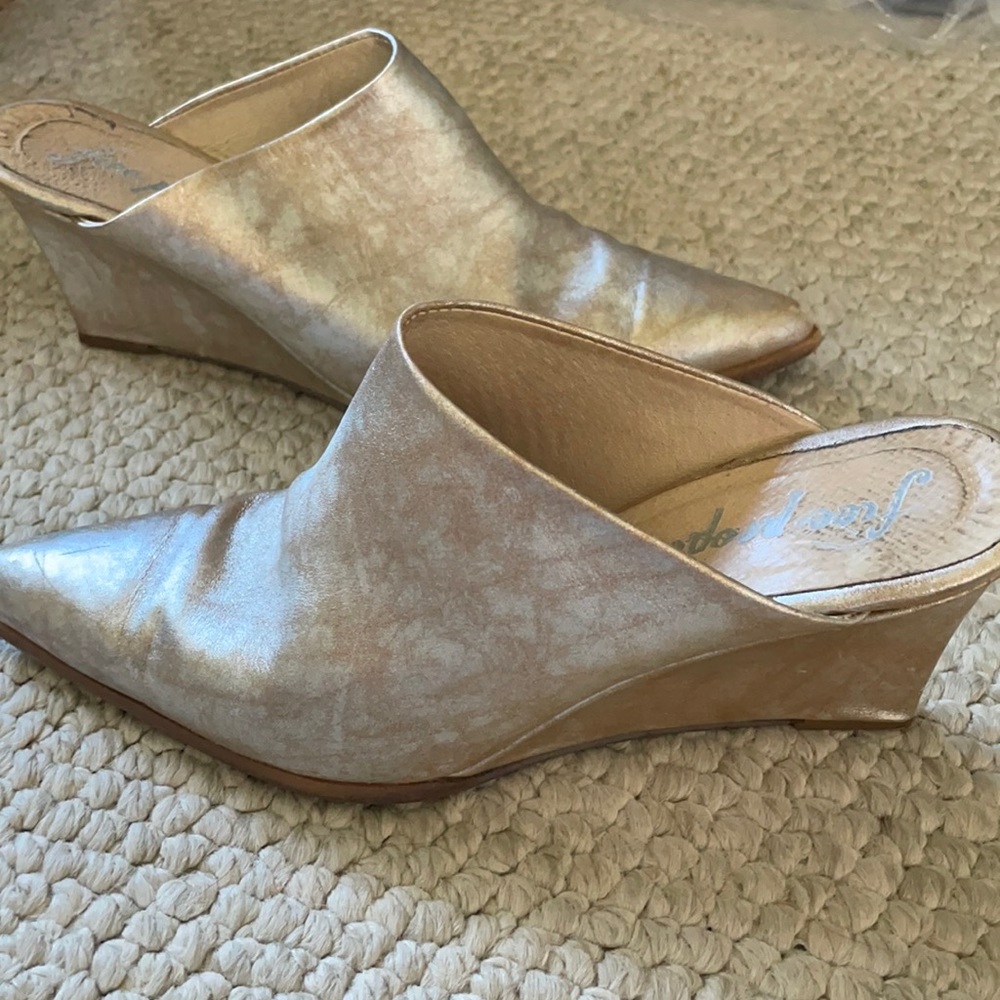 Free People gold and silver pointy toe mules